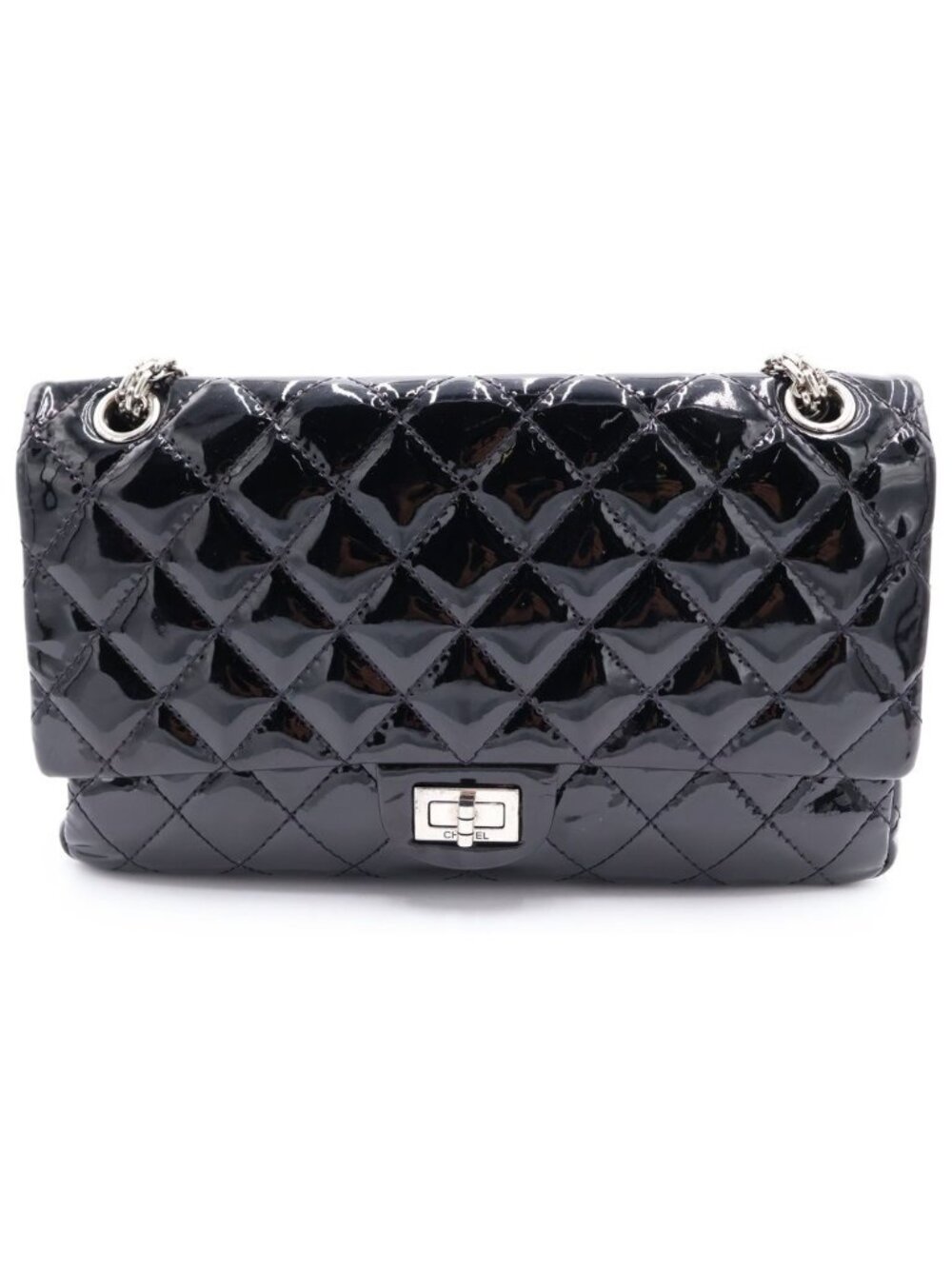 Chanel Quilted 2.55 Patent Leather Shoulder Back Black Handbag